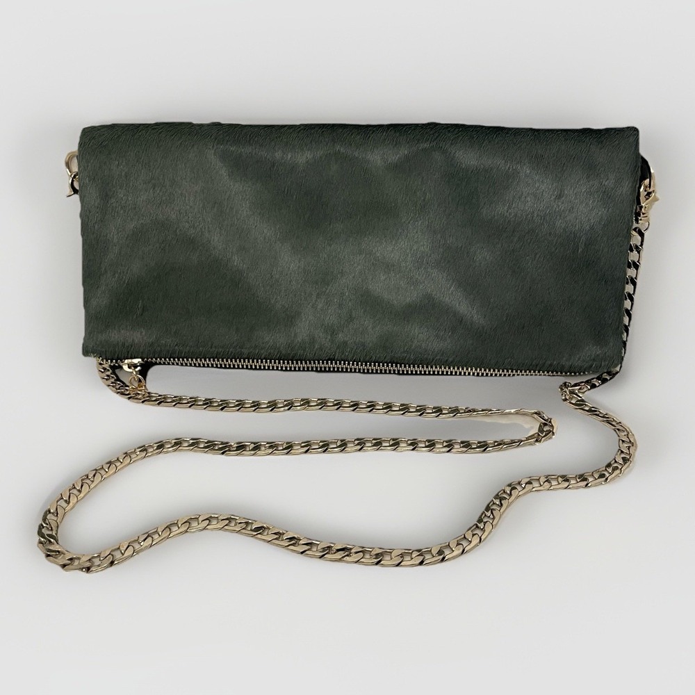Susu Handbag Chain Crossbody Fold over Pony Calf Hair And Leather Green Gold